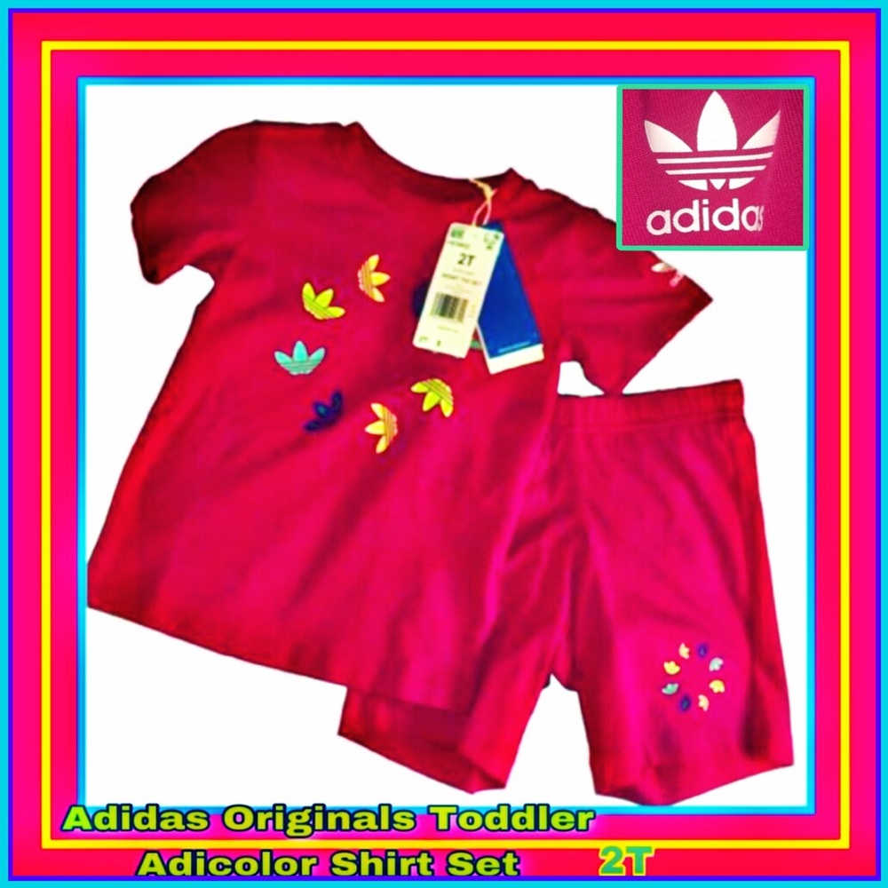 Adidas Originals Bold Pink Adicolor Toddler 2 Piece Trefoil Logo Short Set 2T